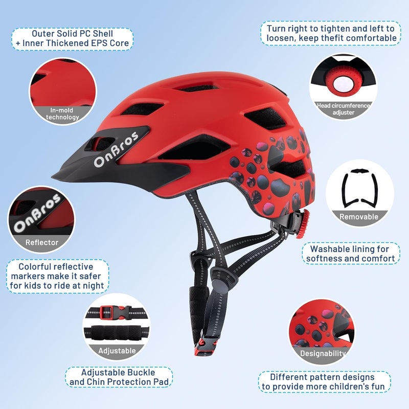 OnBros Kids Bike Helmet - Bike Helmets for 5-14 Boys or Girls with Visor, Children Bicycle Helmet for Skateboard Mountain Scooter Road Cycling, Lightweight and Adjustable 50-57CM - Image 4